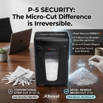 Rexel Mercury REM820 8 Sheet 80 gsm P-5 Jam-Free Auto Reverse Function Micro Cut Shredder